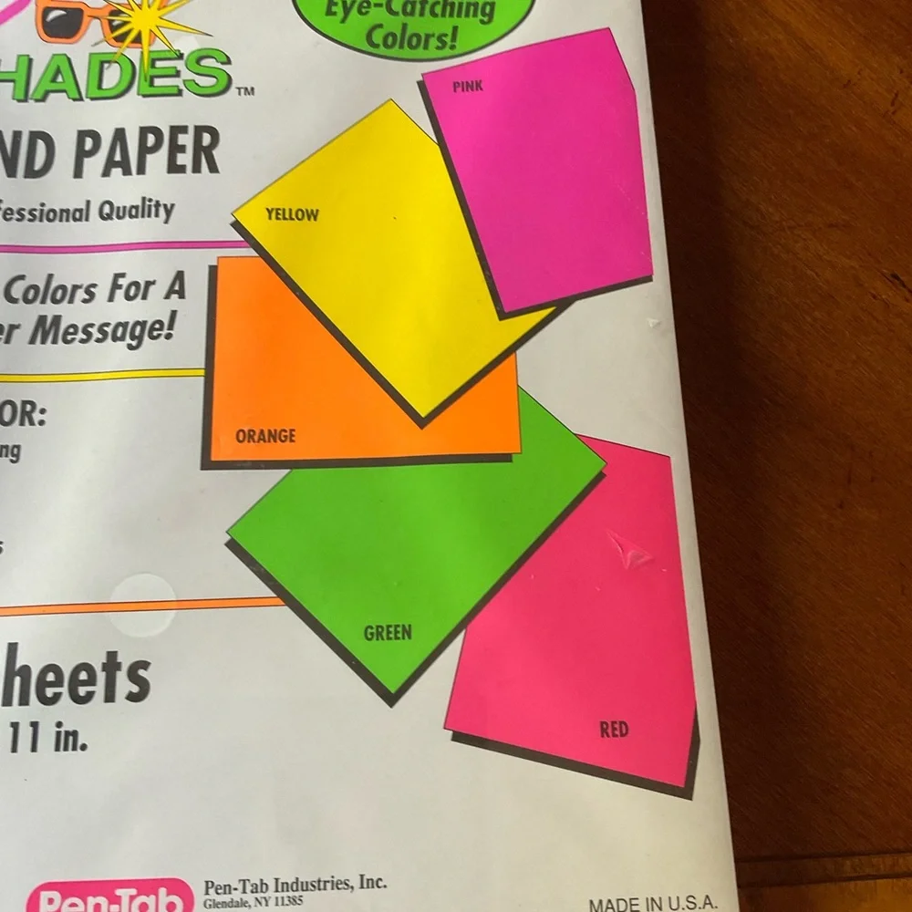 Printing, copy paper, Bright colors, Pen-Tab brand, 180 sheets, 8 1/2” x 11” USA